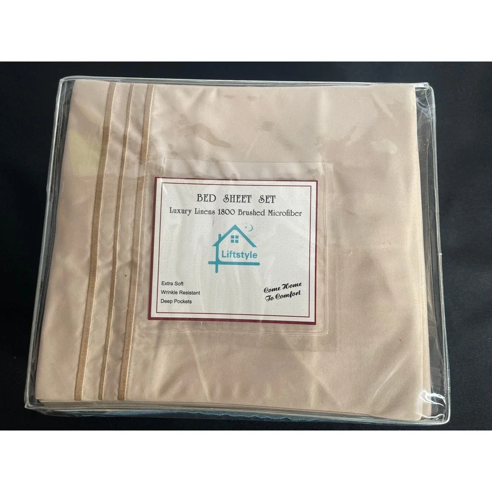 Liftstyle Twin Bed Sheet Set 1800 Brushed Microfiber‎ Beige Deep Pocket 3 Piece